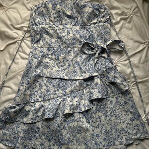 Floral Strapless Dress with Ruffle Detail